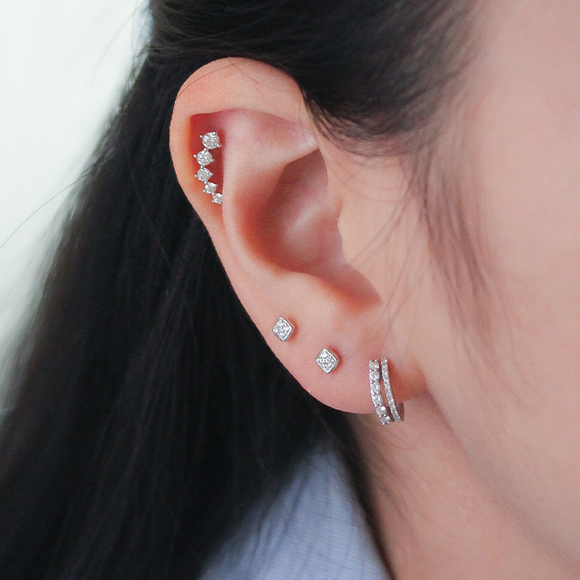 Chic two-row diamond hoop earrings